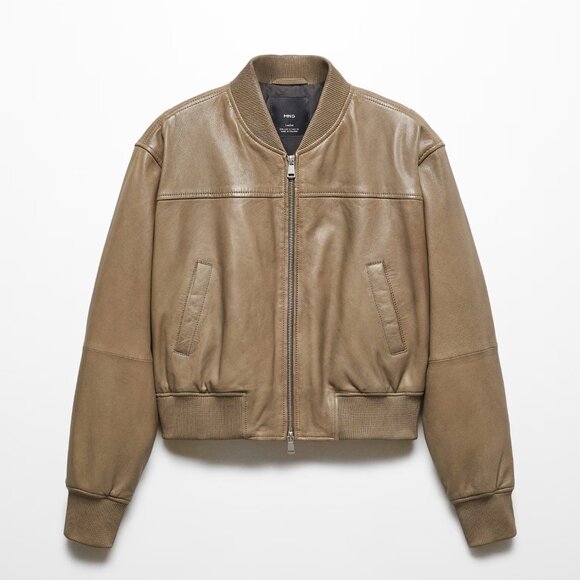 MANGO NWT Genuine Leather Bomber - Picture 1 of 14